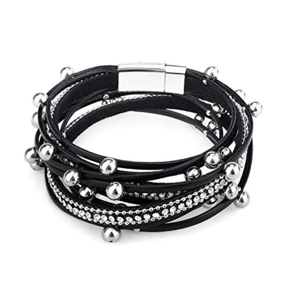 Multi-Layer Leather Bracelet Beads Wrap Cuff Bangle‎